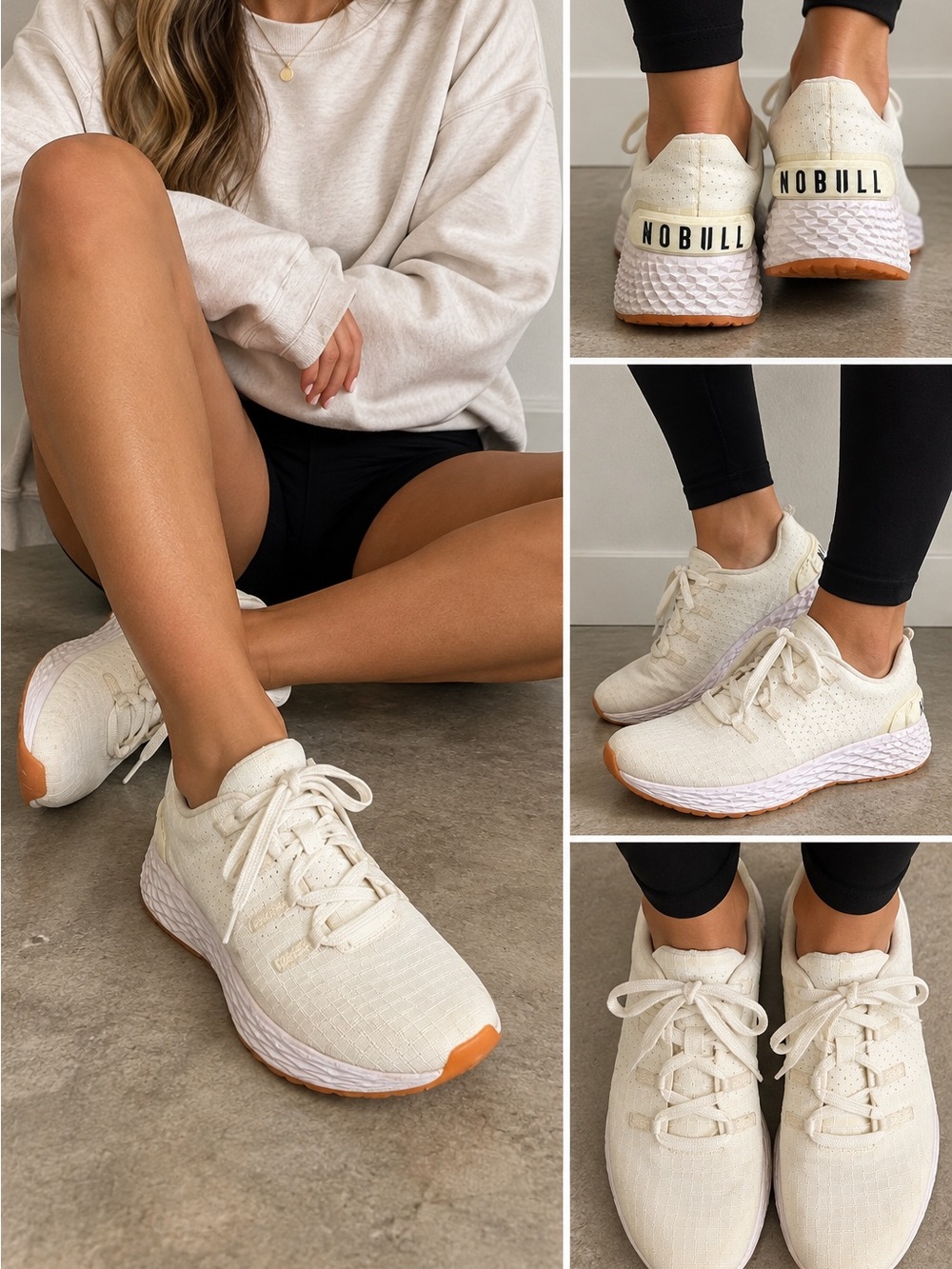 NOBULL Women's Cream Knit Training Sneakers with Gum Toe